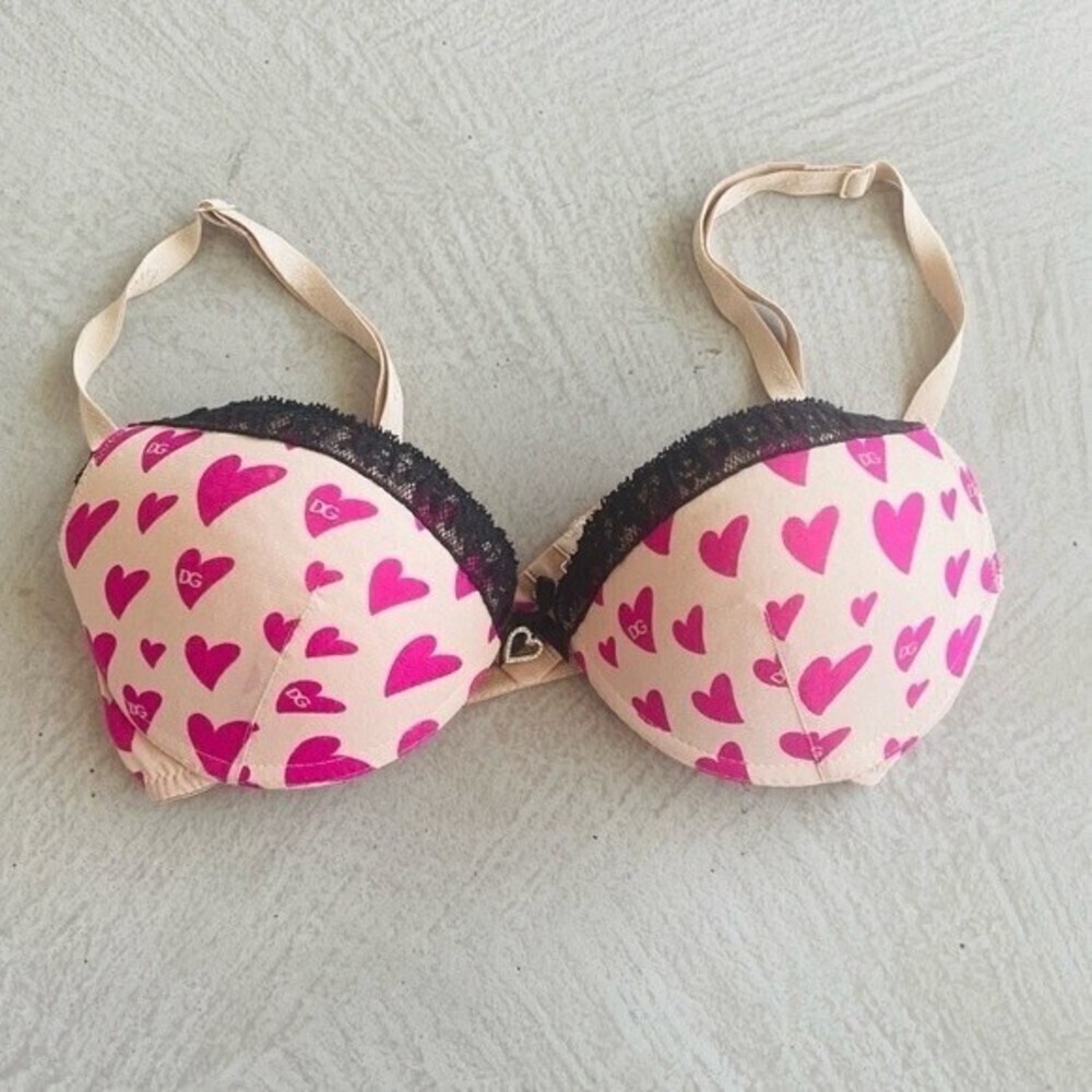 Dolce & Gabbana Vtg. 00s Y2K Pink Heart Outerwear Bra 32C rhinestone - Picture 15 of 16